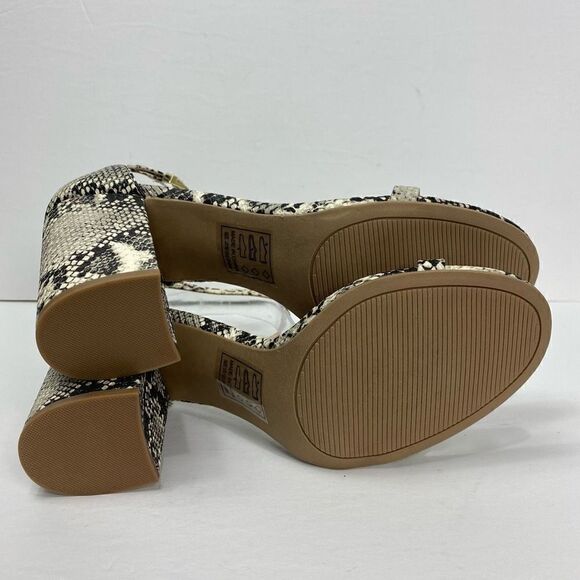 Qupid Snake Embossed Open Toe Ankle Strap Chunky Heel in Beige Brown - Picture 7 of 7